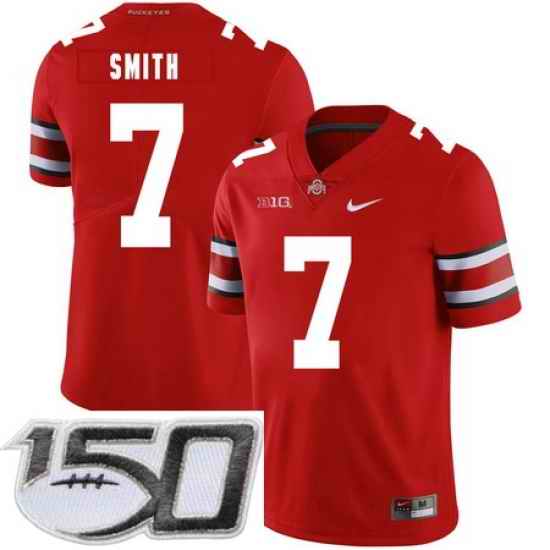 Ohio State Buckeyes 7 Rod Smith Red Nike College Football Stitched 150th Anniversary Patch Jersey